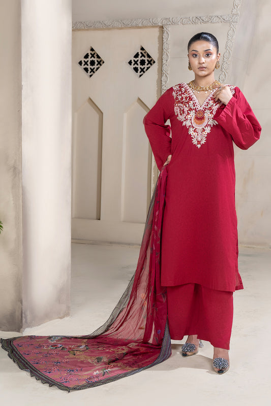 3 Piece - Dyed Embroidered Lawn Suit - V2-09