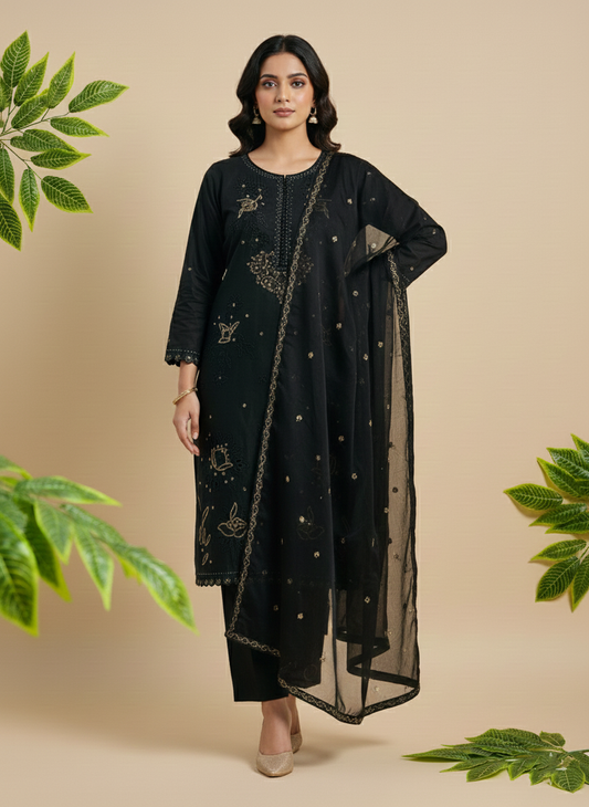 Embroidered 3-Piece Stitched Suit - V4-17 - Pret Ready-to-Wear