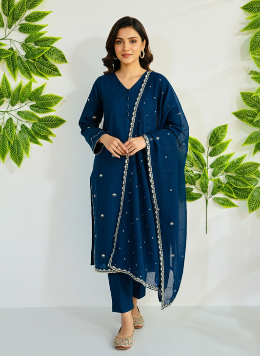 Embroidered 3-Piece Stitched Suit - V4-34 - Pret Ready-to-Wear