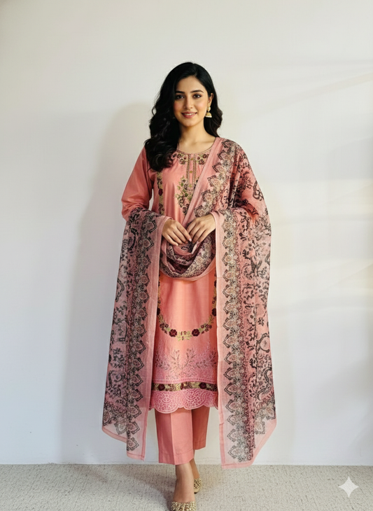 Embroidered 3-Piece Stitched Suit - V4-06 - Pret Ready-to-Wear