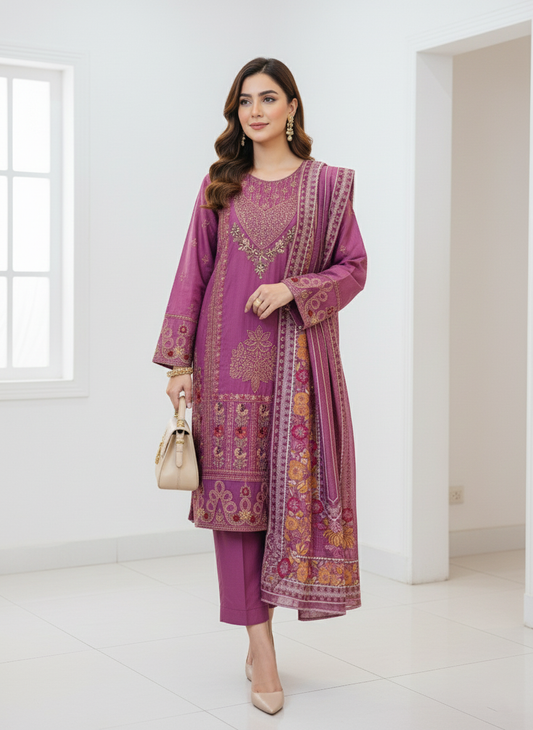 Embroidered 3-Piece Stitched Suit - V4-21 - Pret Ready-to-Wear
