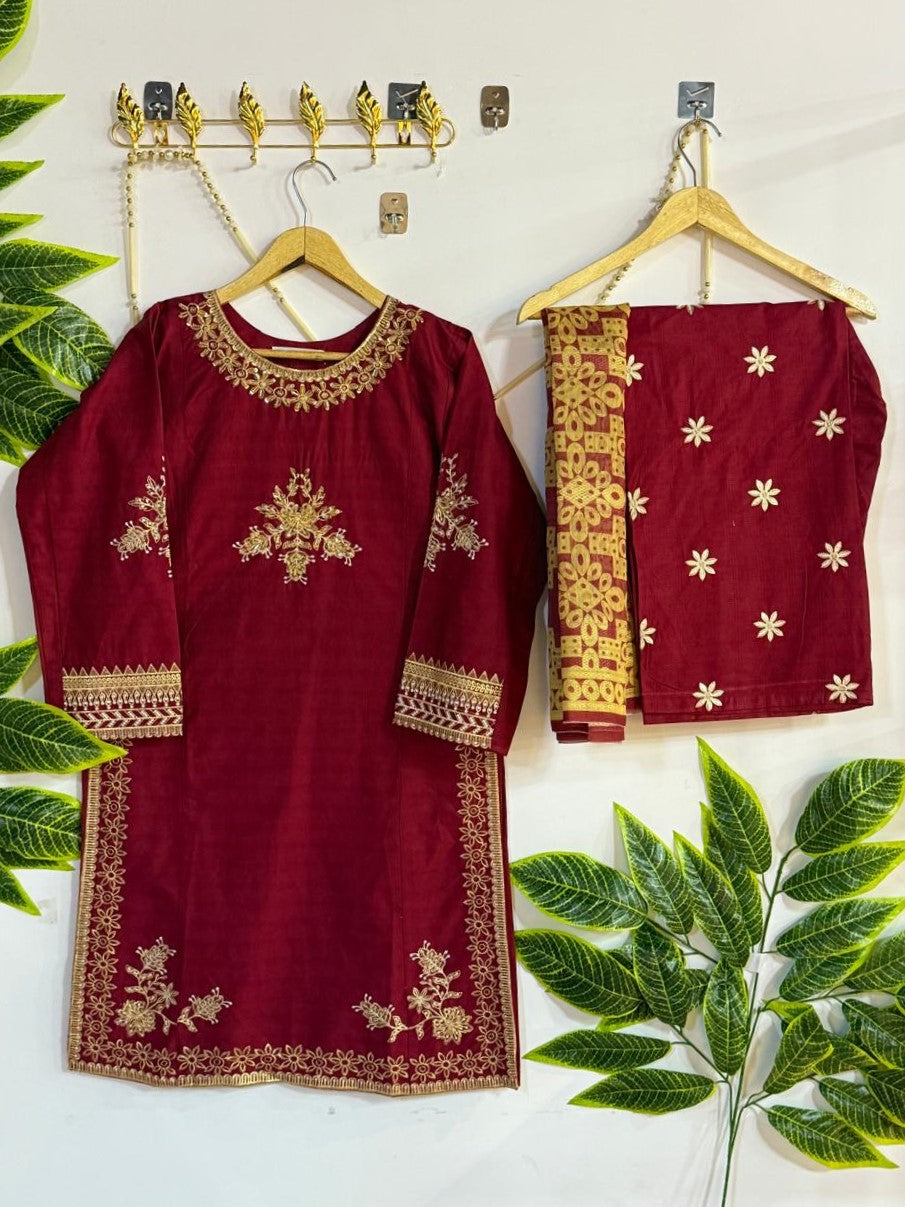 Embroidered 3-Piece Stitched Suit - V4-12 - Pret Ready-to-Wear