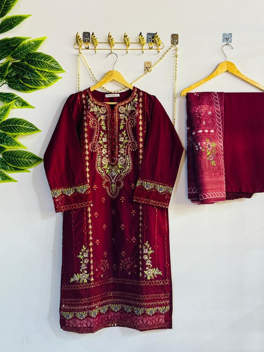 Embroidered 3-Piece Stitched Suit - V4-02 - Pret Ready-to-Wear