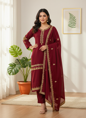 Embroidered 3-Piece Stitched Suit - V4-36 - Pret Ready-to-Wear