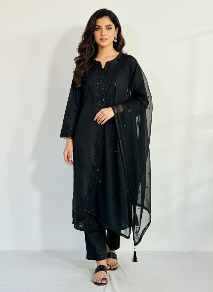 Embroidered 3-Piece Stitched Suit - V4-38 - Pret Ready-to-Wear
