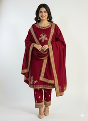 Embroidered 3-Piece Stitched Suit - V4-12 - Pret Ready-to-Wear