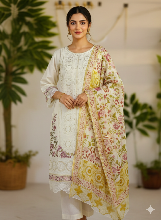 Embroidered 3-Piece Stitched Suit - V4-10 - Pret Ready-to-Wear